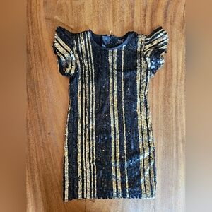 Girls Bardot Junior Black Gold Sequin Formal Dress US 6